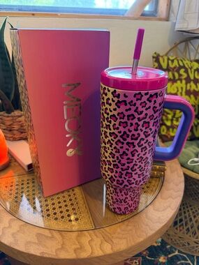 50 oz Meoky Pink Leopard Travel Tumbler with Straw